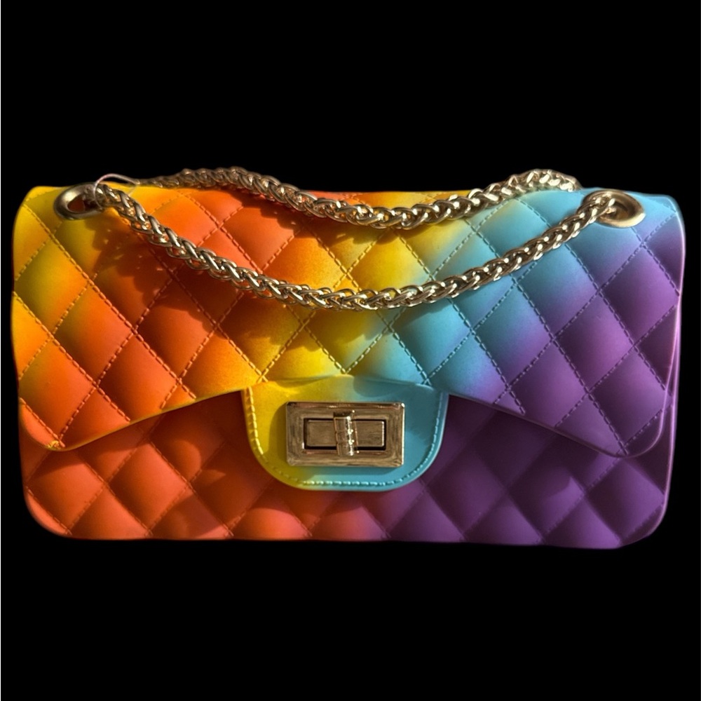 🔔Women Rainbow Handbags Jelly Purse Candy Color Quilted Crossbody Shoulder Bag‼️
